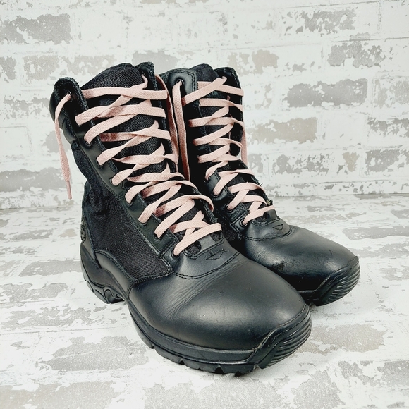 Interceptor Black Leather Tactical Lace Up Round Toe Boots V376 main image 6